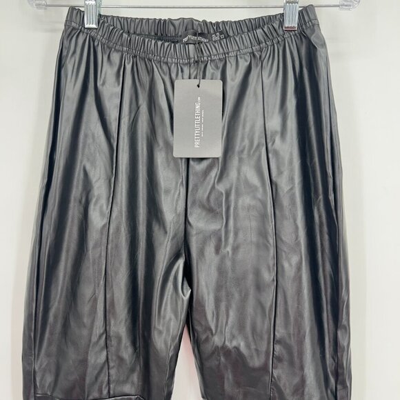 PrettyLittleThing Black Faux Leather Panelled Pants - Size 12  NWT - Picture 2 of 9